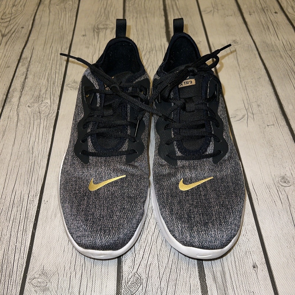 Nike Flex Trainer 9 Shoes Womens Size 11 Black Gold Running Sneakers AQ7491-003